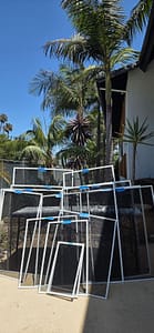 Completed window screen frames at San Diego property