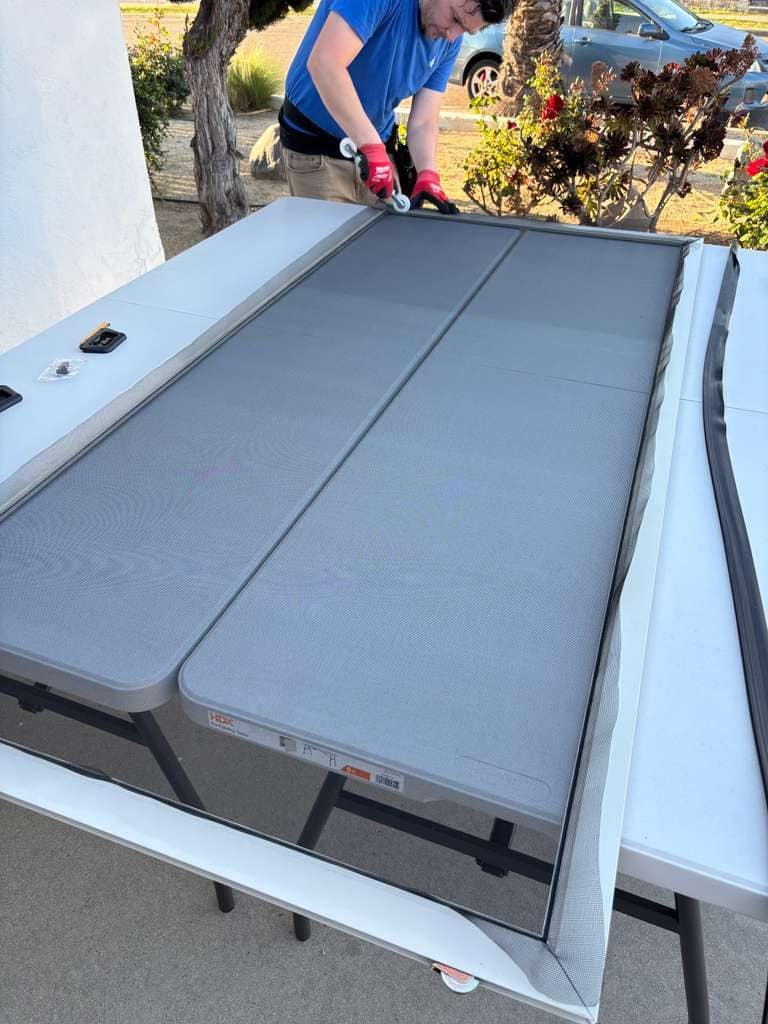 Screen door built to size on site in Chula Vista
